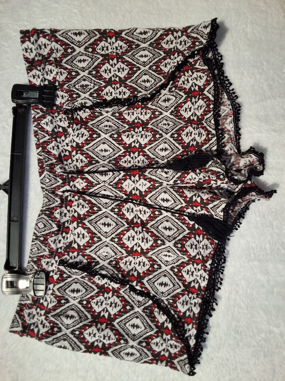 Boho Geometric Tassel Shorts in Black, White & Red